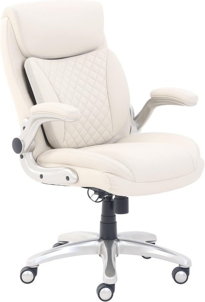 Silla de Oficina Ejecutiva Ergonómica con Soporte Lumbar, Ajustable, Cuero Crema