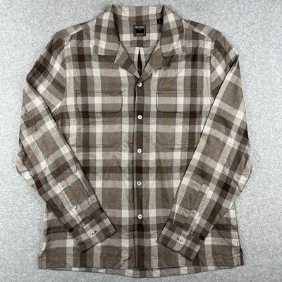 Todd Snyder Rayon Viscose Camp Collar Long Sleeve Button Shirt Large Mens Beige