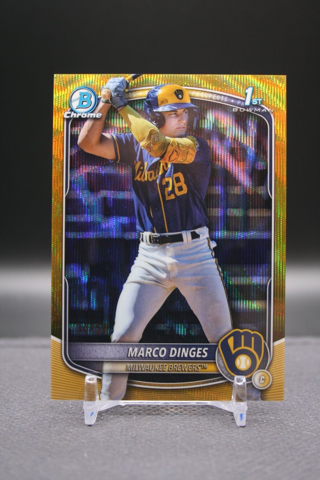 2025 Bowman Chrome | Marco Dinges | 1st Bowman Gold Wave Refractor /50 | Brewers