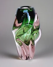 Vintage Chribska Twist Propeller Heavy Glass Vase Jozef Hospodka, 6-3/4" Tall