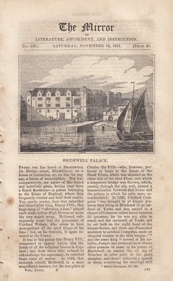 BRIDEWELL PALACE, BLACKFRIARS, LONDON. FEATURED IN THE MIRROR OF LITERATURE, AMU