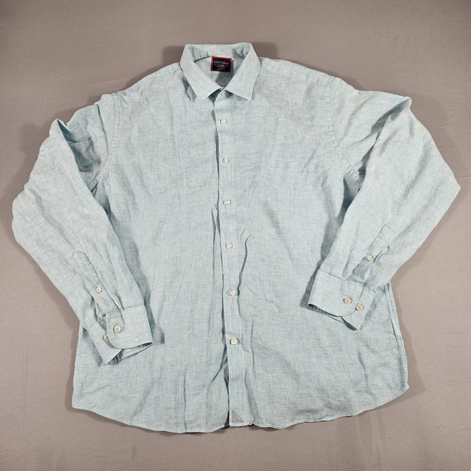 Untuckit Shirt Mens Extra Large Blue 100% Linen Wrinkle Resistant