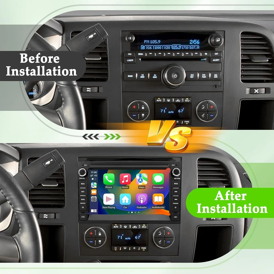 7" Android Car Radio CarPlay GPS Stereo For 2007-2014 Chevy Silverado 1500 2500 - Image 3 of 4