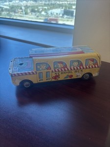 Vintage Tin Friction Powered ToyMaster School Bus 1960s Japan