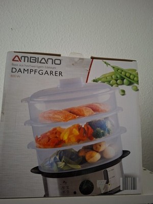 Dampfgarer 3 Behälter Ambiano 800W Timer Reisschale Deckel Edelstahl