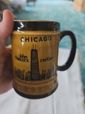 Vintage Chicago John Hancock Center Amber Glass Mug Black Handle Skyline Souveni