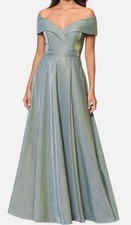 XSCAPE Women's Green Off-The-Shoulder Sequin-Knit Fit & Flare Gown Dress Size 4