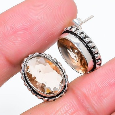 Peach Morganite Gemstone 925 Sterling Silver Jewelry Stud Earring Size 0.59''