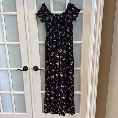 Rue 21 Size Large Black Floral Short Sleeve Pants Romper
