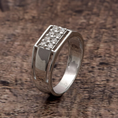 925 Silver White Zircon Inline Set Men's Ring - Gift Boxed