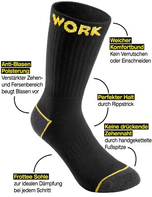 Arbeit Socken Herren 10 Paar Work Socks Baumwolle-Mix Mehrfachpack Schwarz Bunt