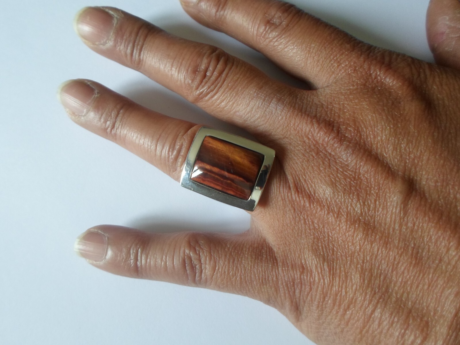 solid silver ring, Vallès, tiger eye rectangle, s… - image 2