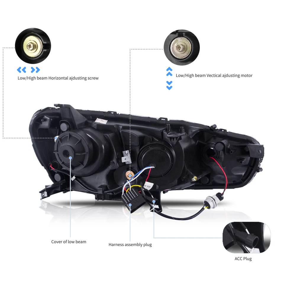 4PCS VLAND LED Headlights+Smoked Taillights For Mitsubishi Lancer 2008-2016 2017 - image 4 of 4