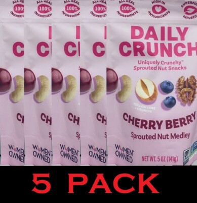 5x Daily Crunch CHERRY BERRY SPROUTED NUT MEDLEY 5 oz Resealable Bag - 5 PACK