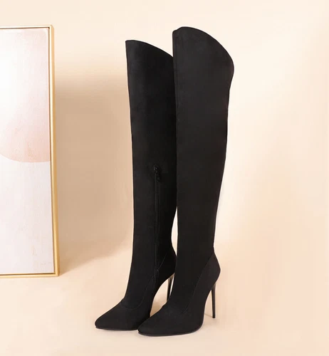 Damen 12 cm High Heels Stiefel Overknees 34-48 spitz Reißverschluss Schuhe sexy - Bild 21 von 29
