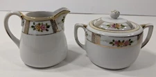 Vintage Hand Painted Nippon Sugar with Lid and Creamer