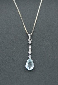 Pendentif en Argent 835 et Aigue Marine et Marcassites avec sa Chaine en Argent