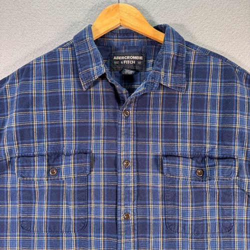 Vintage Abercrombie & Fitch Flannel Shirt Mens Large Blue Plaid Stripes Outdoor - Picture 4 of 10