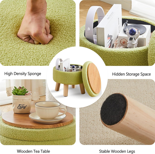 Storage Ottoman, Modern round Footrest with Soft Padded Seat, Teddy Velvet Foots - Picture 4 of 8