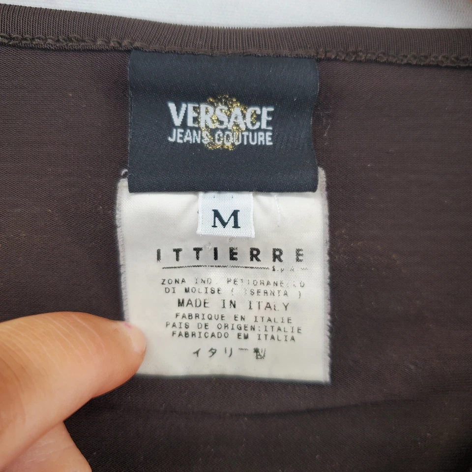 Top de mezclilla de alta costura VERSACE para mujer medio brillante Y2K vintage años 90 manga larga  Foto 2 de 4