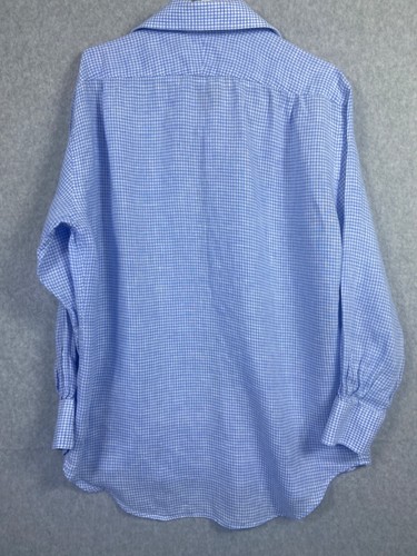 Camisa Peter Millar Para Hombres 16.5 Azul Cuadros Guinga Lino Deporte Preppy Informal - Imagen 6 de 9