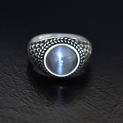 Silver Mens Ring Cats Eye Black Moonstone Artisan Designer Jewelry 925  Sterling