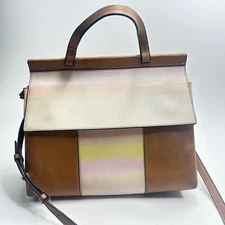 Structured TORY BURCH Smooth Leather Block T Degrade Satchel Pastel Striped