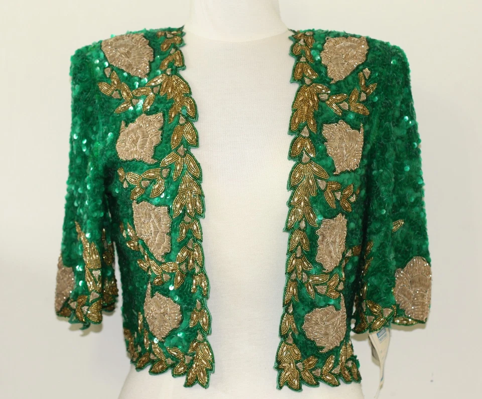 Jasdee Vintage Bolero Jacket HandWork Bead Sequins & Zari Emroidery On Silk 5011 - Image 4 of 4