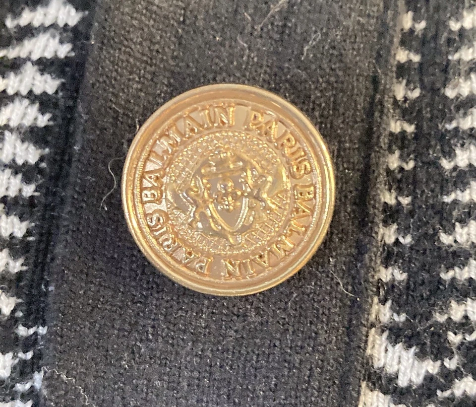 Balmain Women’s Sweater Dress Black White Gold Bodycon Paris France Unsized 33”L - Image 2 of 4