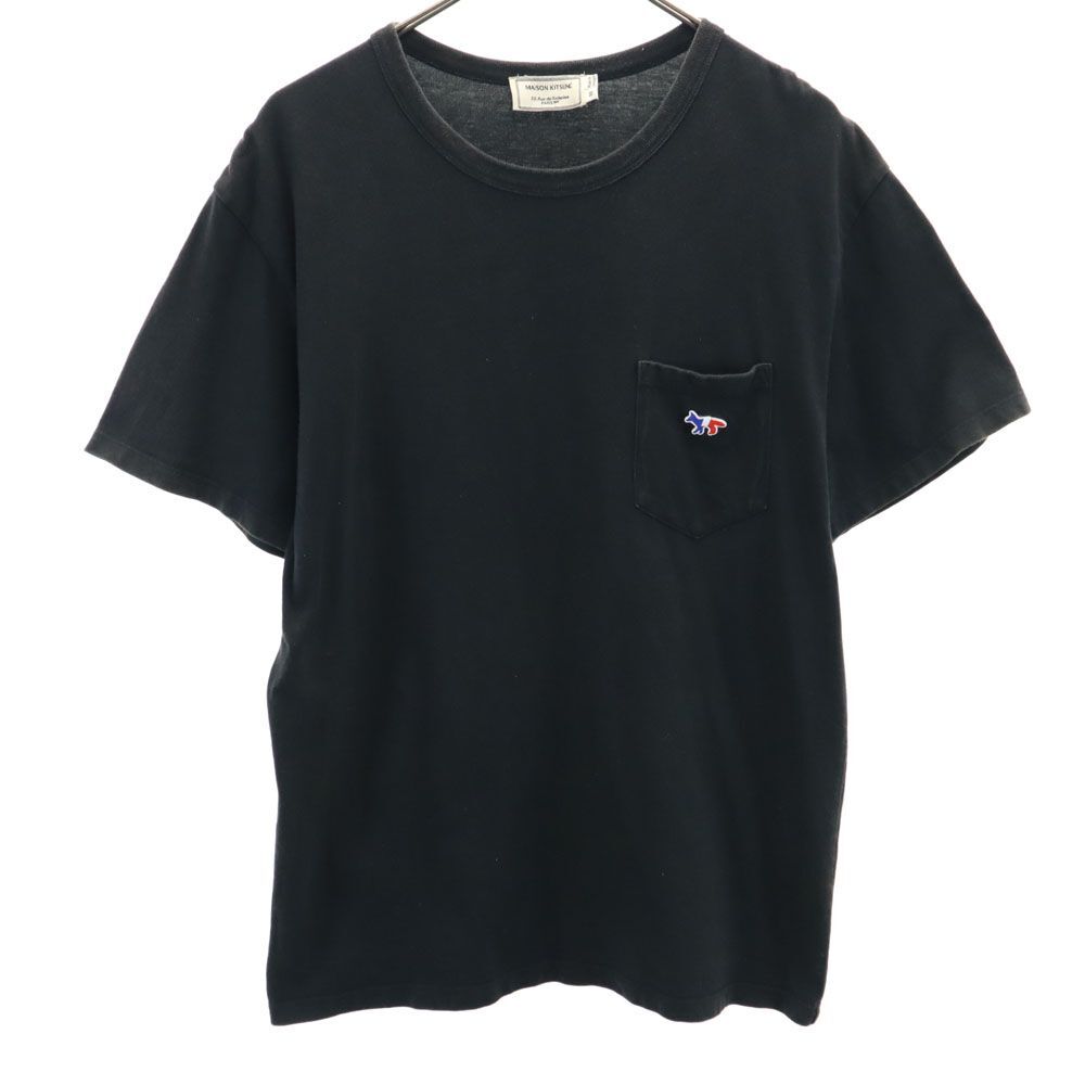 ★【MAISON KITSUNE】★Tricolor Fox Pocket T-Shir.t Black★ MAISON KITSUNE T-shirt Short Sleeve Tops Black Pocket