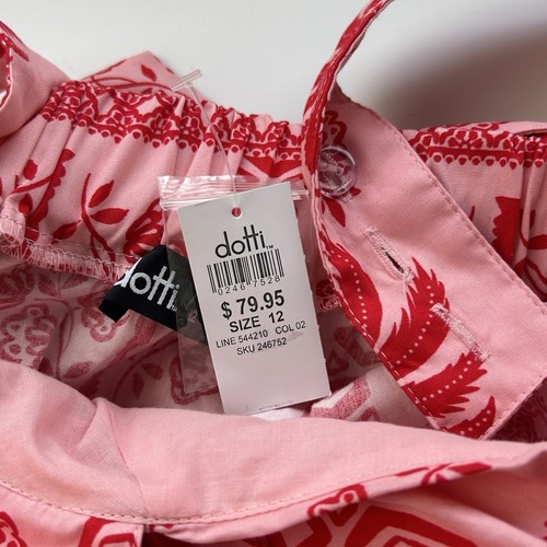 Dotti pinafore dress sz 12 pink red 50s palm-tree Hawaiian pinup summer kitsch - Picture 6 of 8