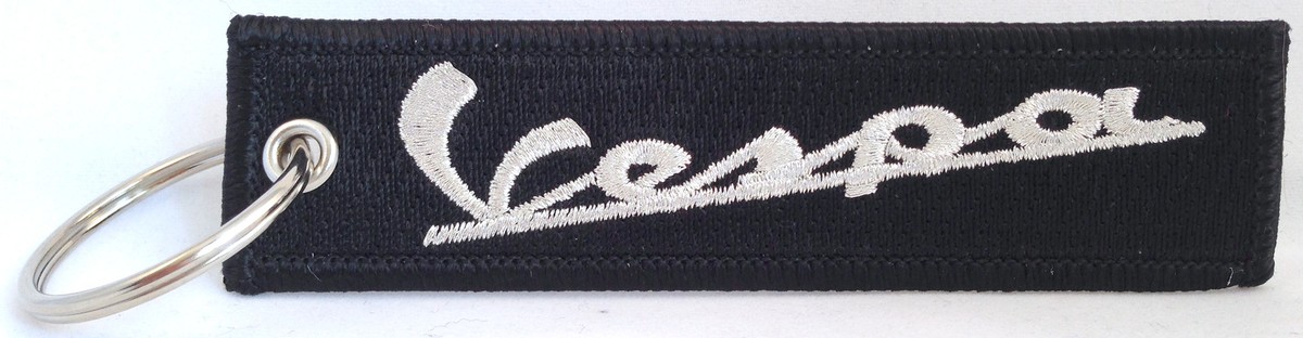 Vespa Embroidered Key Chain, Metallic Silver Thread, Scooters