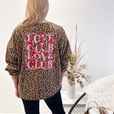Leo Print Damen Sweatshirt   SELF LOVE CLUB   Baumwollpullover Made in Italy