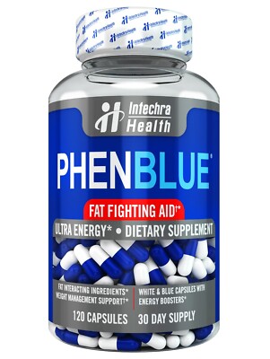 PHENBLUE Weight Loss Diet pills + Maximum Energy 120 Blue/White Capsules