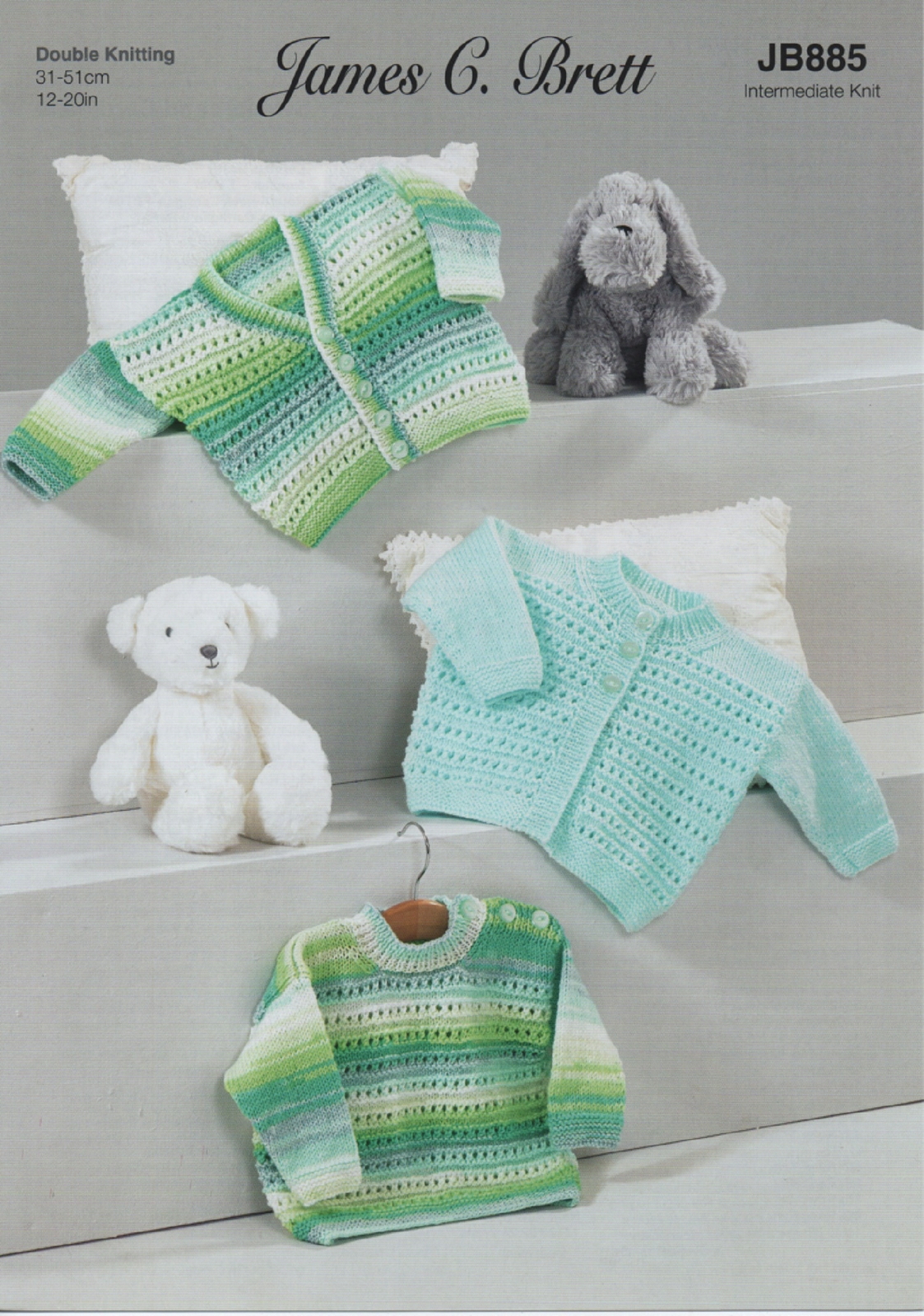 Double Knitting James Brett Intermediate Pattern Baby Sweater & Cardigan (JB885)