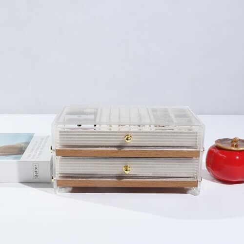 Acrylic Jewelry Box & Organizer with Wavy Look Design with 2-Layer Nut-Brown