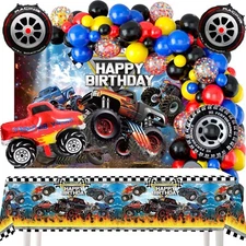 Monster Truck Party Decorations,Car Birthday Balloons Tablecloth Supplies Set
