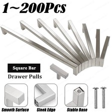 Stainless Steel Square Kitchen Cabinet Handles Drawer Cupboard Pulls Knobs Lot