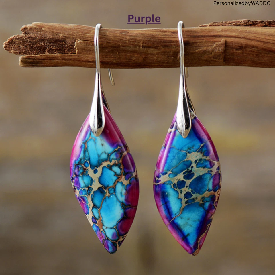 Pendientes colgantes de piedras preciosas naturales con sedimentos marinos de jaspe Foto 2 de 4