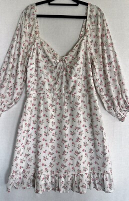 Hollister Smocked Midi Dress L Cottagecore Milkmaid Long Sleeve White Floral