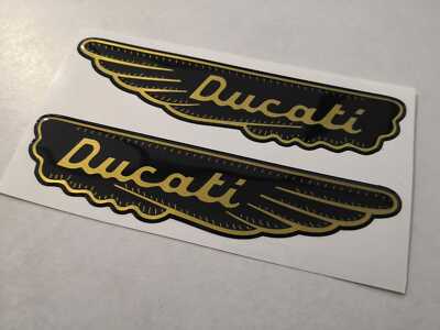 2 Resin Coated Stickers 3D DUCATI SCRAMBLER ALA GOLD Black Old 15 Cm