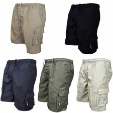 Men's Elastic Waist Cargo Pockets Pants Shorts Work Wear Casual Short Trouse  