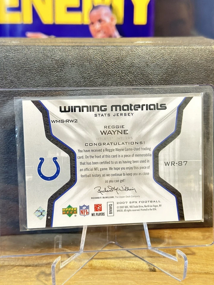 2007 SPx Football Winning Materials Stat Dual Reggie Wayne Jersey Card #WMS-RW2 - Image 3 of 4