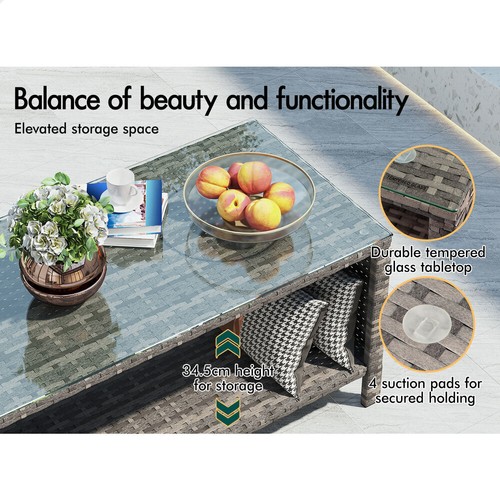 ALFORDSON Outdoor Furniture 4PCS Garden Patio Chairs Table Set Wicker Grey - Picture 9 of 12