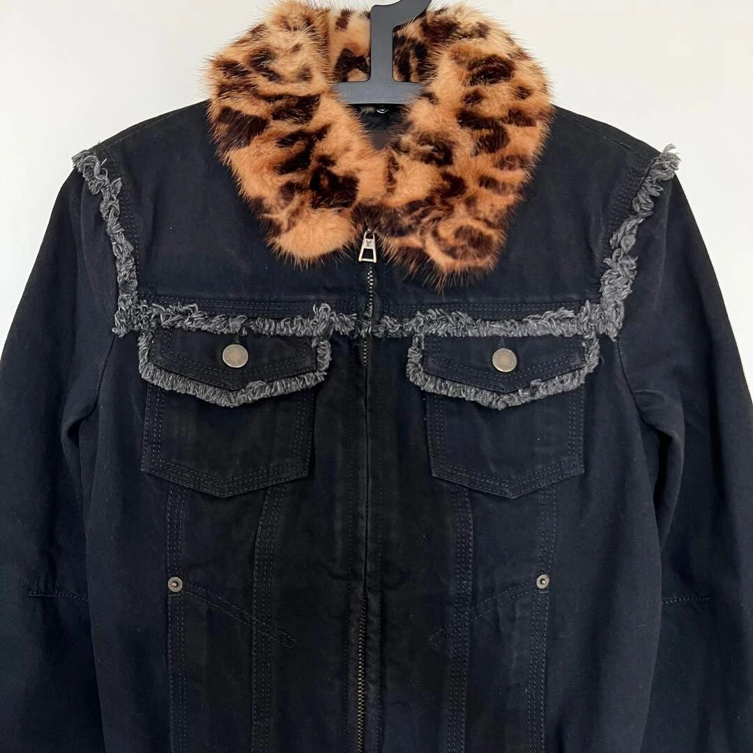 LOUIS VUITTON（LV） Giacca denim monogramma fodera pelliccia visone Louis Vuitton nero tasca usata taglia S 36