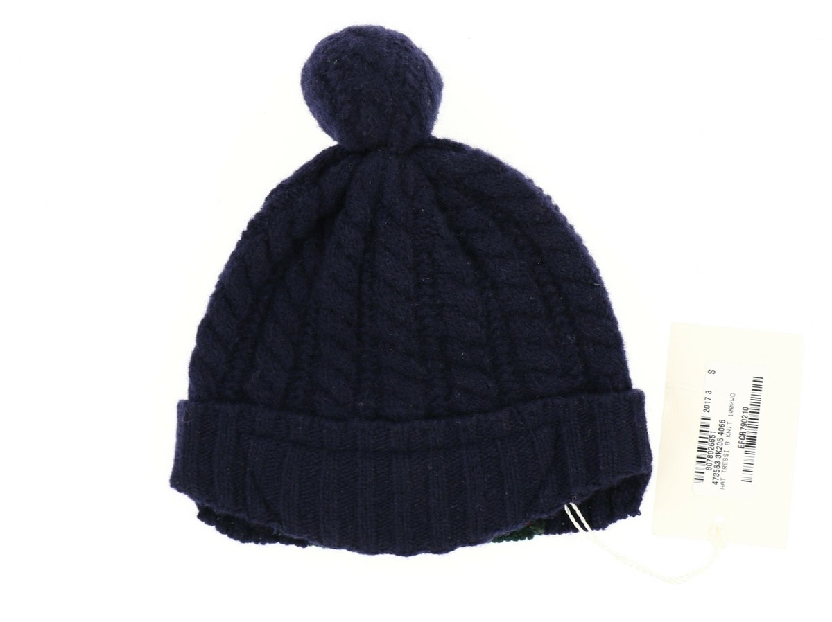 Gucci 249333 Kids Boys Knit Wool Beanie Hat Navy Size Small