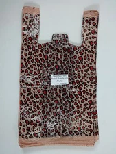 50 Qty. Leopard Print Design Plastic T-Shirt Retail Shopping Bags w/ Handles