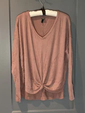 Wild Fable Pink Mauve Long Sleeve Front Tie V Neck Shirt Size M