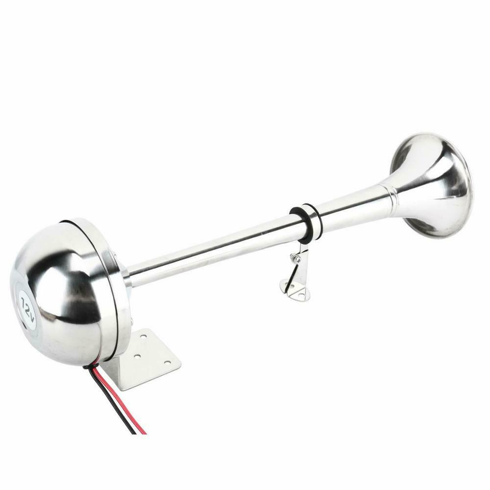 ISURE MARINE 12V Stainless Steel Single Trumpet Horn - 118dB, Low Tone, Waterproof For Boats, Trucks, RV (15-3/4")