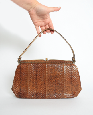 Vintage 1950s brown snake skin kelly bag purse | eBay